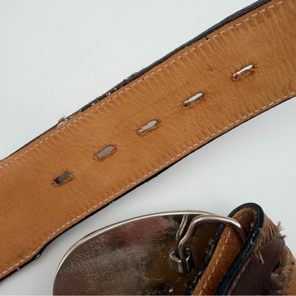 Vintage Tony Lama Patchwork Diamond Quilted Leather Belt Ornate Buckle Size 32 - Picture 14 of 14